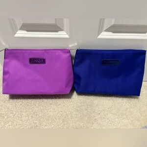 Clinique Set of 2 Purple and Blue Zippered Makeup Bags - Brand New